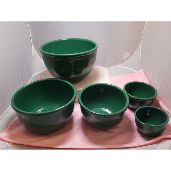 Rare Chantal Green Mixing Nesting Prep Bowls 12 Cup to 4 oz Set Of 5 Stoneware - Picture 1 of 5